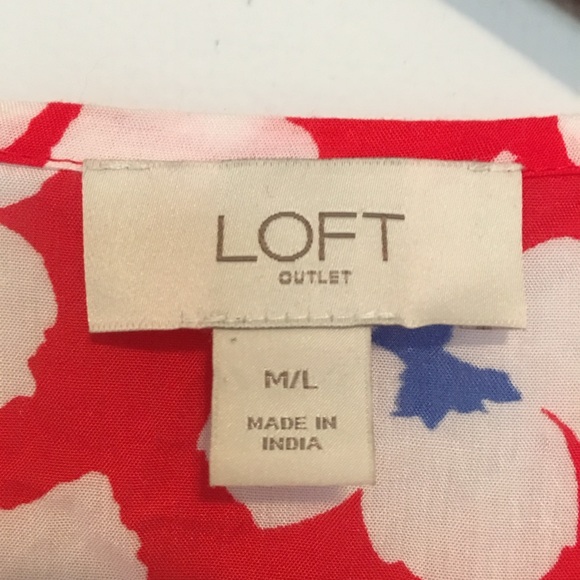 LOFT Outlet Floral Kimono Cardigan Red White Blue Open Front M/L - Picture 3 of 3